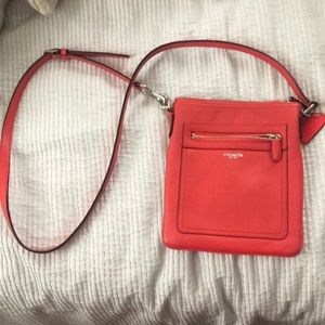 Coral Coach leather crossbody